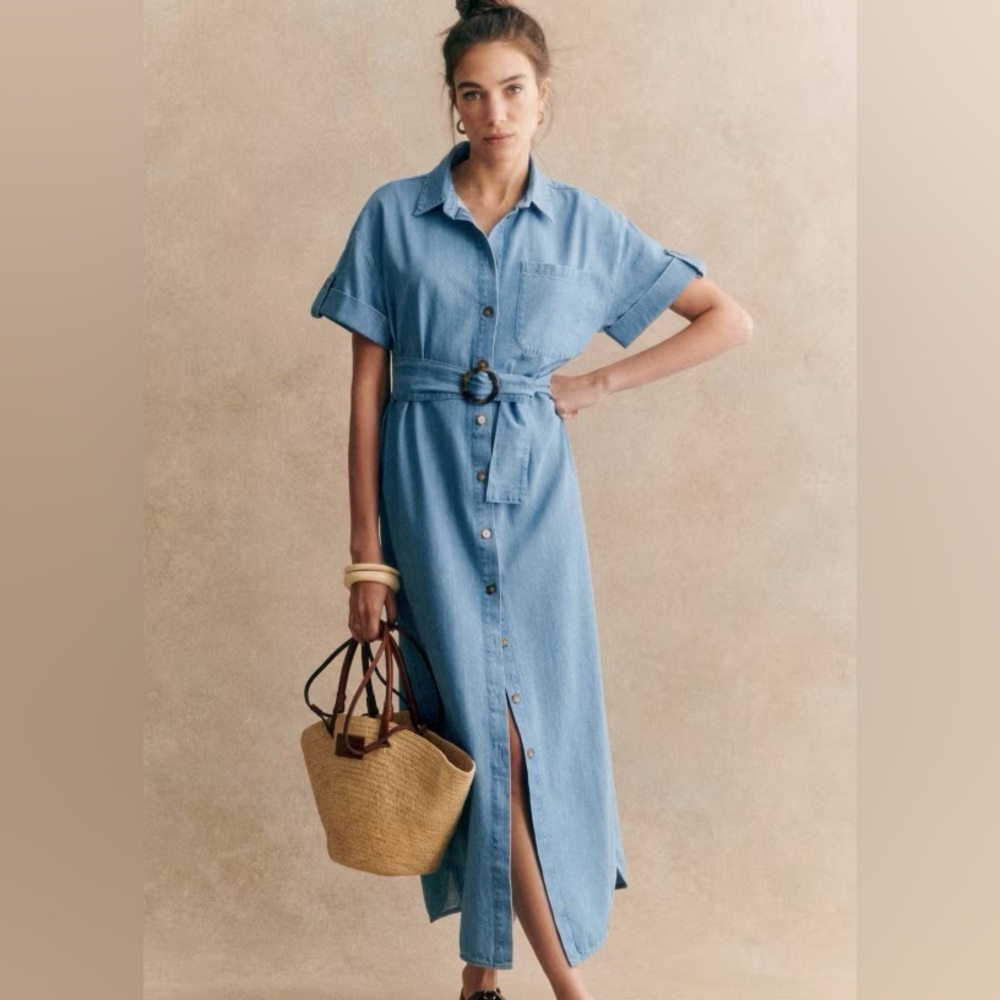 Sezane Light Blue Button-Down Midi Dress